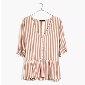 MADEWELL women’s courtyard ruffle hem top in stripe sz XXS